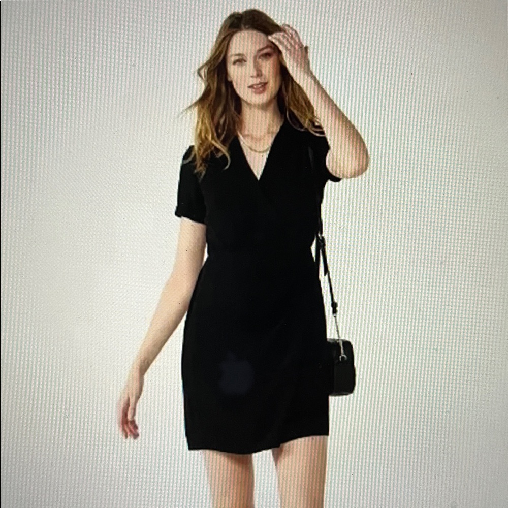 Nine West Black Collared V Neck Wrap Dress